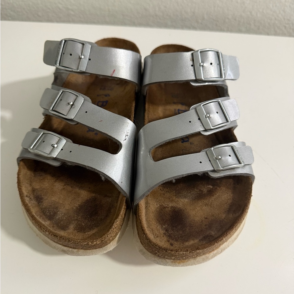 Birkenstock women size 8 betula Silver Triple-Strap Sandals - Picture 2 of 7